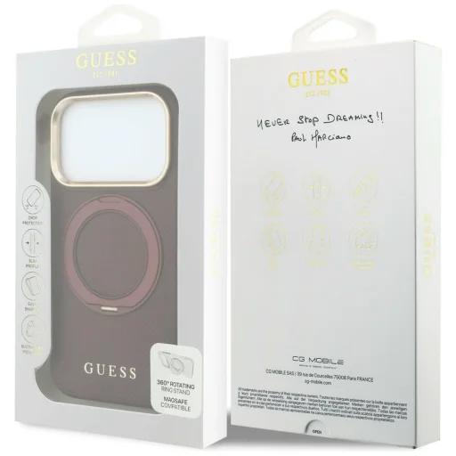 Apple iPhone 18 Pro Max / 17 Pro Max bordové Guess puzdro s 360° prstencovým stojanom Grained Classic Logo MagSafe - 8