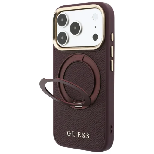 Apple iPhone 18 Pro Max / 17 Pro Max bordové Guess puzdro s 360° prstencovým stojanom Grained Classic Logo MagSafe - 2