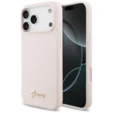 Apple iPhone 18 Pro Max / iPhone 17 Pro Max ružový Guess Silicone Script Metal Logo MagSafe kryt