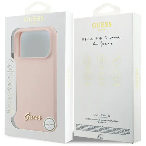 Apple iPhone 18 Pro Max / iPhone 17 Pro Max ružový Guess Silicone Script Metal Logo MagSafe kryt - 8