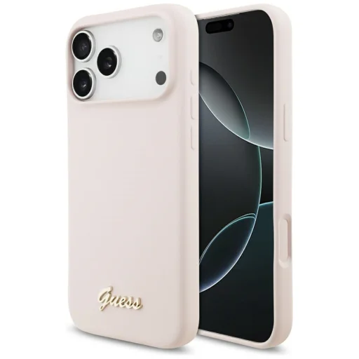 Apple iPhone 18 Pro Max / iPhone 17 Pro Max ružový Guess Silicone Script Metal Logo MagSafe kryt - 1