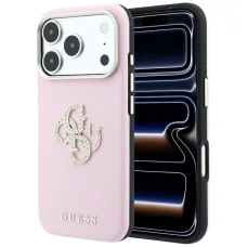 iPhone 18 Pro Max / 17 Pro Max rózsaszín Guess Smooth & Big Strass Logo védőtok