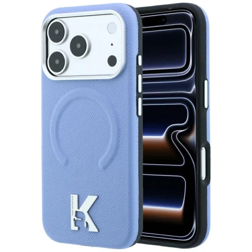Apple iPhone 18 Pro / 17 Pro svetlomodré puzdro Karl Lagerfeld Grained Embossed Ring & Kameo Logo MagSafe - 1