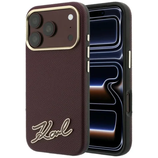 Apple iPhone 18 Pro / 17 Pro bordó Karl Lagerfeld Grained with Resin Signature Logo MagSafe tok - 1
