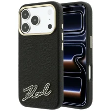 Apple iPhone 18 Pro / 17 Pro fekete Karl Lagerfeld Grained with Resin Signature Logo MagSafe tok