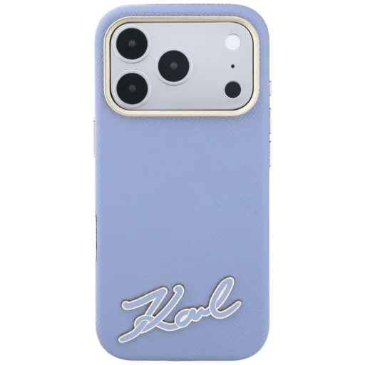 Apple iPhone 18 Pro / 17 Pro világoskék Karl Lagerfeld Grained műgyanta Signature Logo MagSafe tok - 3