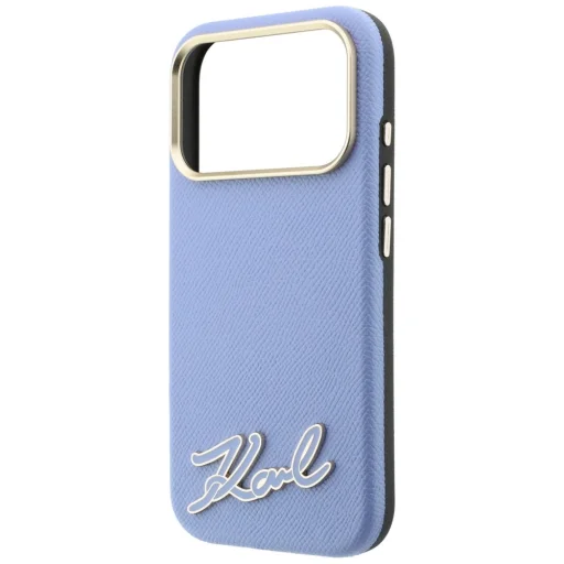 Apple iPhone 18 Pro / 17 Pro világoskék Karl Lagerfeld Grained műgyanta Signature Logo MagSafe tok - 6