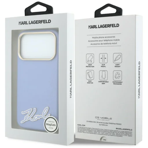 Apple iPhone 18 Pro / 17 Pro világoskék Karl Lagerfeld Grained műgyanta Signature Logo MagSafe tok - 8