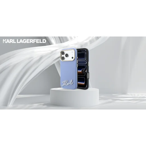 Apple iPhone 18 Pro / 17 Pro világoskék Karl Lagerfeld Grained műgyanta Signature Logo MagSafe tok - 9