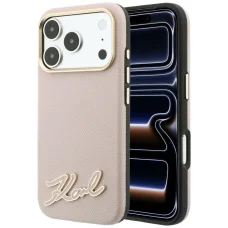 iPhone 18 Pro / 17 Pro rózsaszín Karl Lagerfeld Grained with Resin Signature Logo MagSafe tok