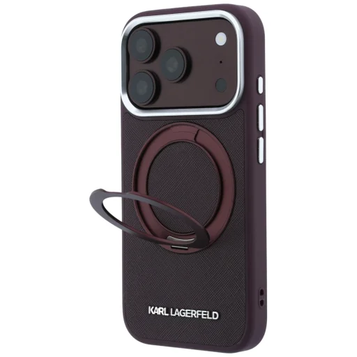 iPhone 18 Pro Max / 17 Pro Max bordó Karl Lagerfeld Ring Stand 360 Saffiano Classic Logo MagSafe tok - 2