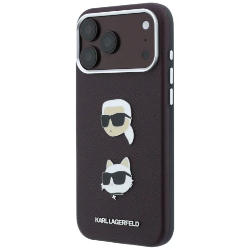 Apple iPhone 18 Pro / 17 Pro bordó Karl Lagerfeld Saffiano Karl & Choupette Heads Pins & Logo védőtok - 2
