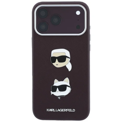 Apple iPhone 18 Pro / 17 Pro bordový Karl Lagerfeld Saffiano Karl & Choupette Heads Pins & Logo ochranný kryt - 3