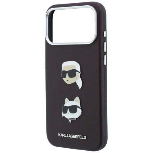 Apple iPhone 18 Pro / 17 Pro bordový Karl Lagerfeld Saffiano Karl & Choupette Heads Pins & Logo ochranný kryt - 6