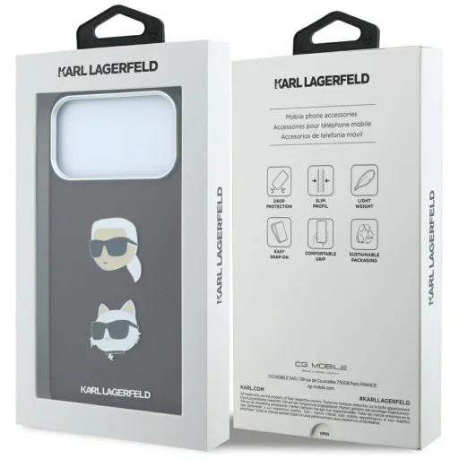 Apple iPhone 18 Pro / 17 Pro bordový Karl Lagerfeld Saffiano Karl & Choupette Heads Pins & Logo ochranný kryt - 8