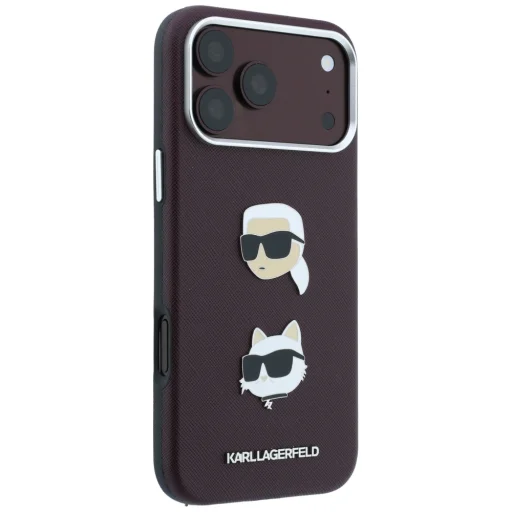 Apple iPhone 18 Pro / 17 Pro bordó Karl Lagerfeld Saffiano Karl & Choupette Heads Pins & Logo védőtok - 4