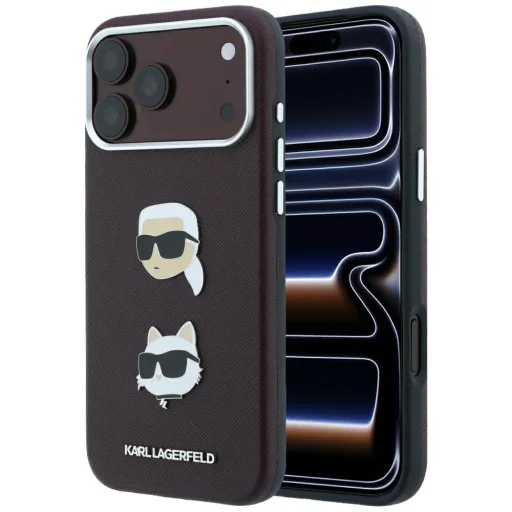 Apple iPhone 18 Pro / 17 Pro bordový Karl Lagerfeld Saffiano Karl & Choupette Heads Pins & Logo ochranný kryt - 1