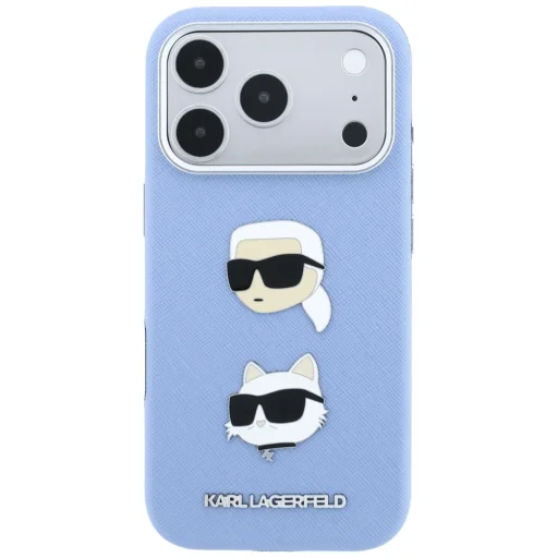Puzdro pre iPhone 18 Pro / 17 Pro – Karl Lagerfeld Saffiano s motívom Karl a Choupette, svetlomodré - 3