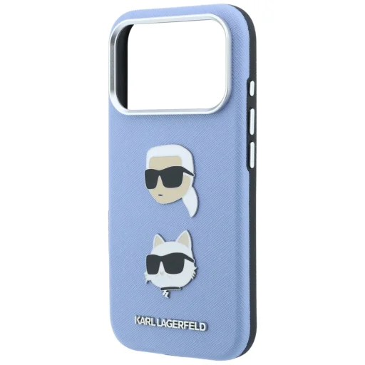 Puzdro pre iPhone 18 Pro / 17 Pro – Karl Lagerfeld Saffiano s motívom Karl a Choupette, svetlomodré - 6