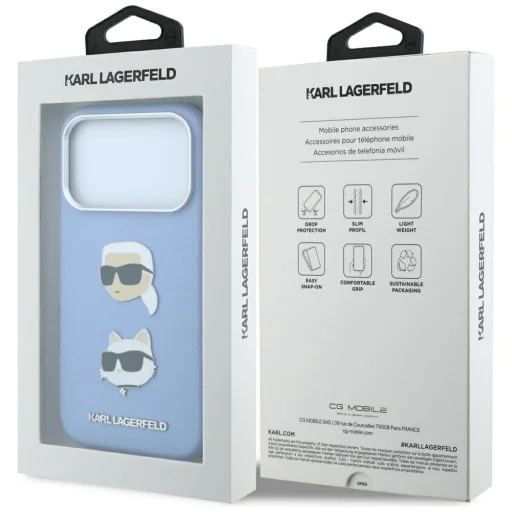 Puzdro pre iPhone 18 Pro / 17 Pro – Karl Lagerfeld Saffiano s motívom Karl a Choupette, svetlomodré - 8