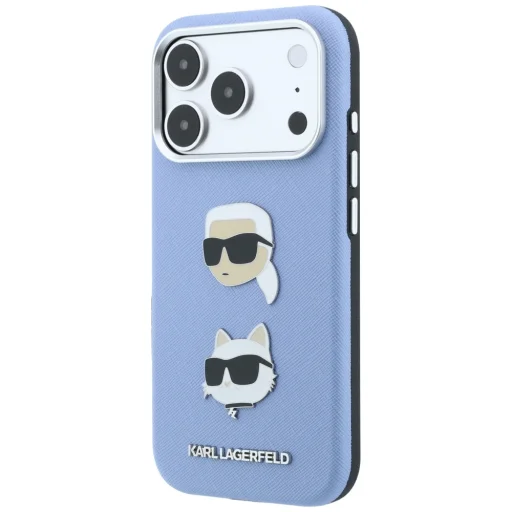 Puzdro pre iPhone 18 Pro / 17 Pro – Karl Lagerfeld Saffiano s motívom Karl a Choupette, svetlomodré - 2