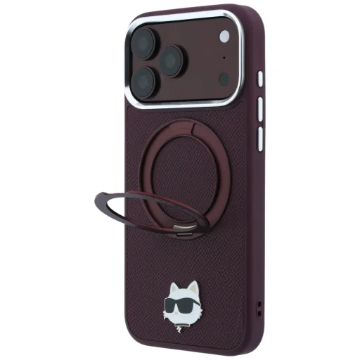 iPhone 18 Pro / 17 Pro bordó Karl Lagerfeld Ring Stand 360 Choupette Head Pin MagSafe tok - 2