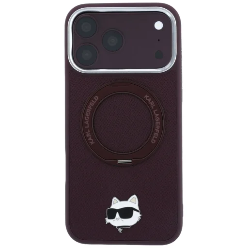 iPhone 18 Pro / 17 Pro bordó Karl Lagerfeld Ring Stand 360 Choupette Head Pin MagSafe tok - 3