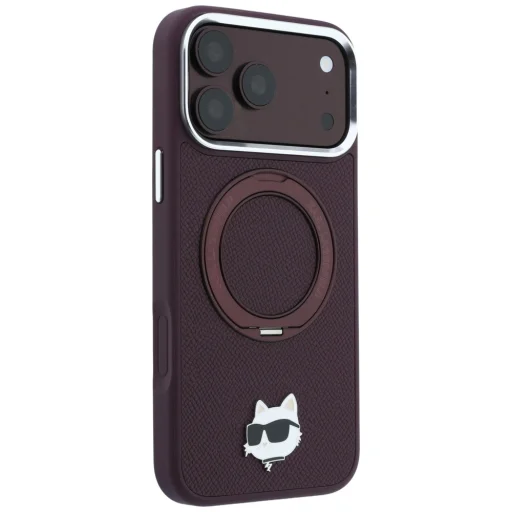 iPhone 18 Pro / 17 Pro bordó Karl Lagerfeld Ring Stand 360 Choupette Head Pin MagSafe tok - 4