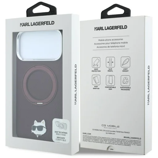 iPhone 18 Pro / 17 Pro bordó Karl Lagerfeld Ring Stand 360 Choupette Head Pin MagSafe tok - 8
