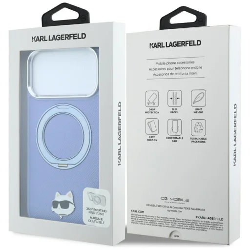 Apple iPhone 18 Pro / 17 Pro svetlomodré puzdro Karl Lagerfeld Ring Stand 360 Choupette Head Pin MagSafe - 8
