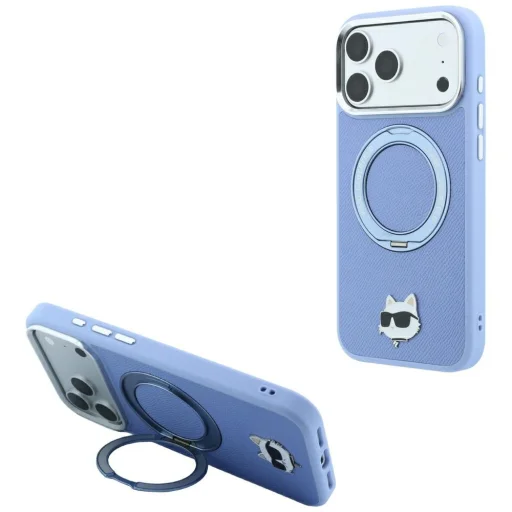 Apple iPhone 18 Pro / 17 Pro svetlomodré puzdro Karl Lagerfeld Ring Stand 360 Choupette Head Pin MagSafe - 1