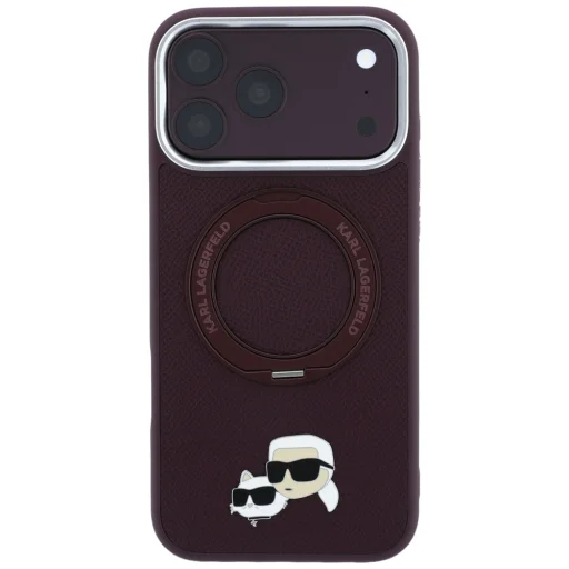 iPhone 18 Pro / 17 Pro Bordový Karl Lagerfeld Ring Stand 360 Karl & Choupette Heads Pin MagSafe kryt - 3