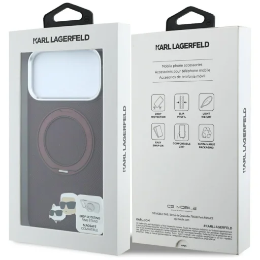 iPhone 18 Pro / 17 Pro Bordó Karl Lagerfeld Ring Stand 360 Karl & Choupette Heads Pin MagSafe tok - 8