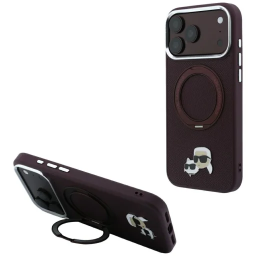 iPhone 18 Pro / 17 Pro Bordó Karl Lagerfeld Ring Stand 360 Karl & Choupette Heads Pin MagSafe tok - 1