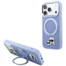 Apple iPhone 18 Pro / 17 Pro világoskék Karl Lagerfeld Ring Stand 360 Karl & Choupette Heads Pin MagSafe tok