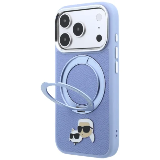 Apple iPhone 18 Pro / 17 Pro világoskék Karl Lagerfeld Ring Stand 360 Karl & Choupette Heads Pin MagSafe tok - 2