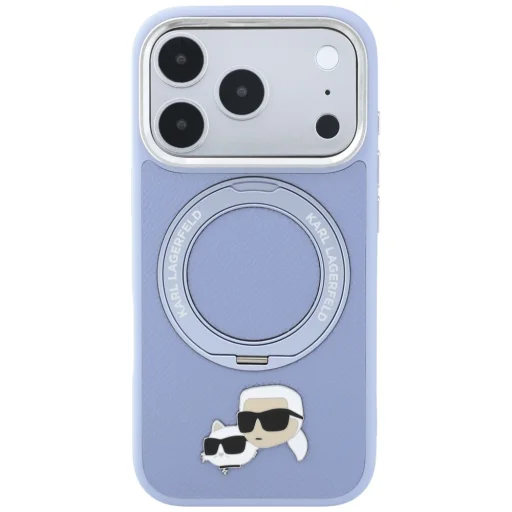Apple iPhone 18 Pro / 17 Pro világoskék Karl Lagerfeld Ring Stand 360 Karl & Choupette Heads Pin MagSafe tok - 3