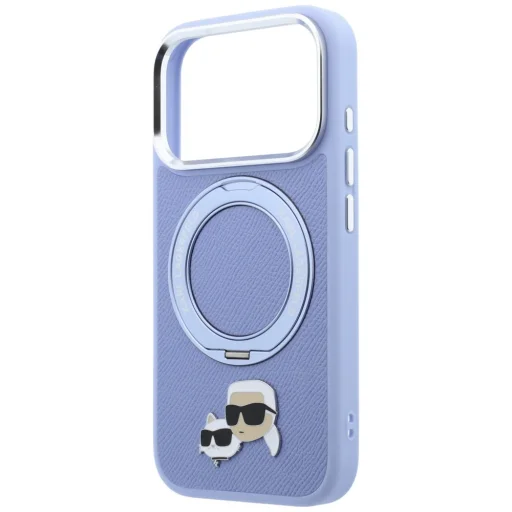Apple iPhone 18 Pro / 17 Pro világoskék Karl Lagerfeld Ring Stand 360 Karl & Choupette Heads Pin MagSafe tok - 6