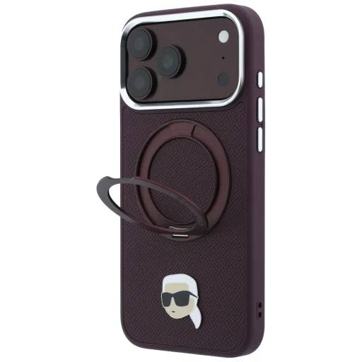 iPhone 18 Pro / 17 Pro bordó Karl Lagerfeld Ring Stand 360 Karl Head Pin MagSafe tok - 2