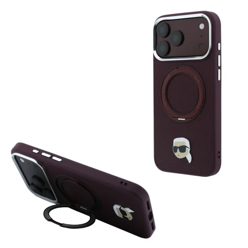 iPhone 18 Pro / 17 Pro bordové puzdro Karl Lagerfeld Ring Stand 360 Karl Head Pin MagSafe - 10