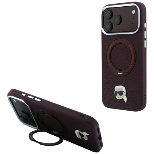 iPhone 18 Pro / 17 Pro bordó Karl Lagerfeld Ring Stand 360 Karl Head Pin MagSafe tok - 1