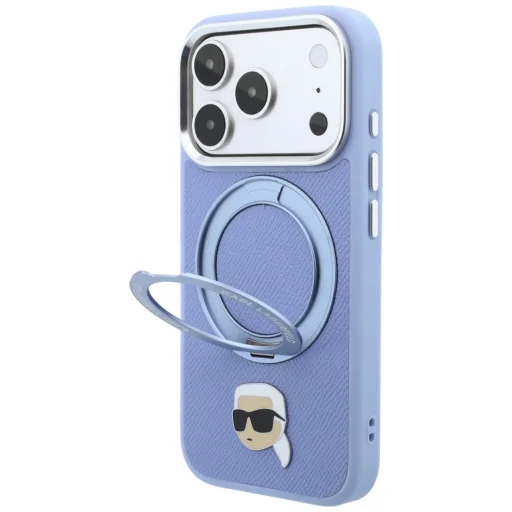 Apple iPhone 18 Pro / 17 Pro világoskék Karl Lagerfeld Ring Stand 360 Karl Head Pin MagSafe tok - 2