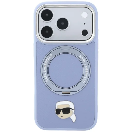 Apple iPhone 18 Pro / 17 Pro világoskék Karl Lagerfeld Ring Stand 360 Karl Head Pin MagSafe tok - 3