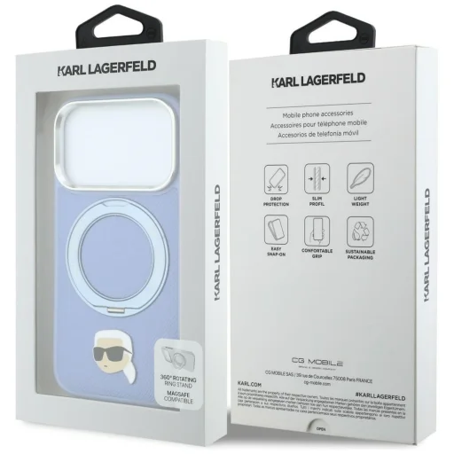 Apple iPhone 18 Pro / 17 Pro világoskék Karl Lagerfeld Ring Stand 360 Karl Head Pin MagSafe tok - 8
