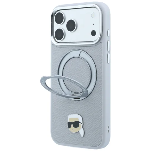 iPhone 18 Pro / 17 Pro sivý Karl Lagerfeld Ring Stand 360 Karl Head Pin MagSafe zadný kryt - 2