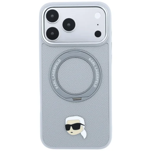 iPhone 18 Pro / 17 Pro sivý Karl Lagerfeld Ring Stand 360 Karl Head Pin MagSafe zadný kryt - 3