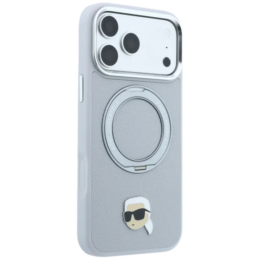 iPhone 18 Pro / 17 Pro sivý Karl Lagerfeld Ring Stand 360 Karl Head Pin MagSafe zadný kryt - 4