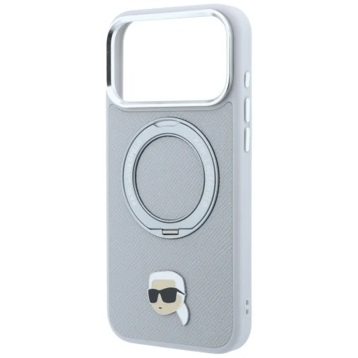 iPhone 18 Pro / 17 Pro sivý Karl Lagerfeld Ring Stand 360 Karl Head Pin MagSafe zadný kryt - 6
