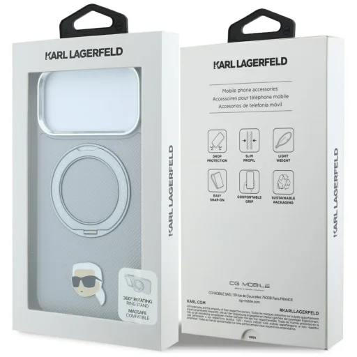 iPhone 18 Pro / 17 Pro sivý Karl Lagerfeld Ring Stand 360 Karl Head Pin MagSafe zadný kryt - 8