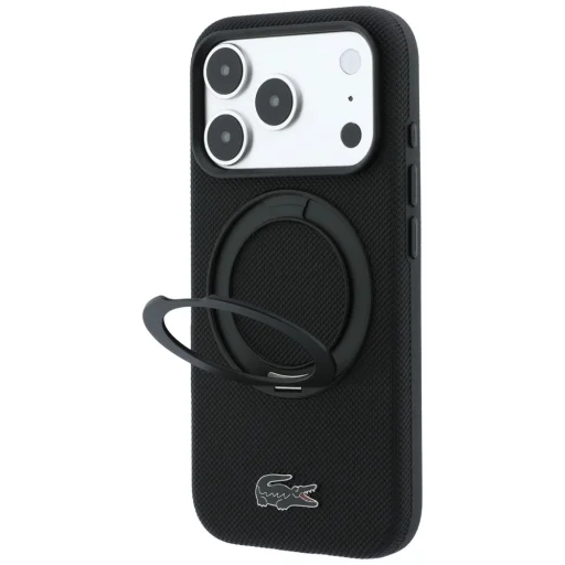 Apple iPhone 18 Pro / 17 Pro fekete Lacoste Petit Pique Ring Stand MagSafe hátlap tok - 2